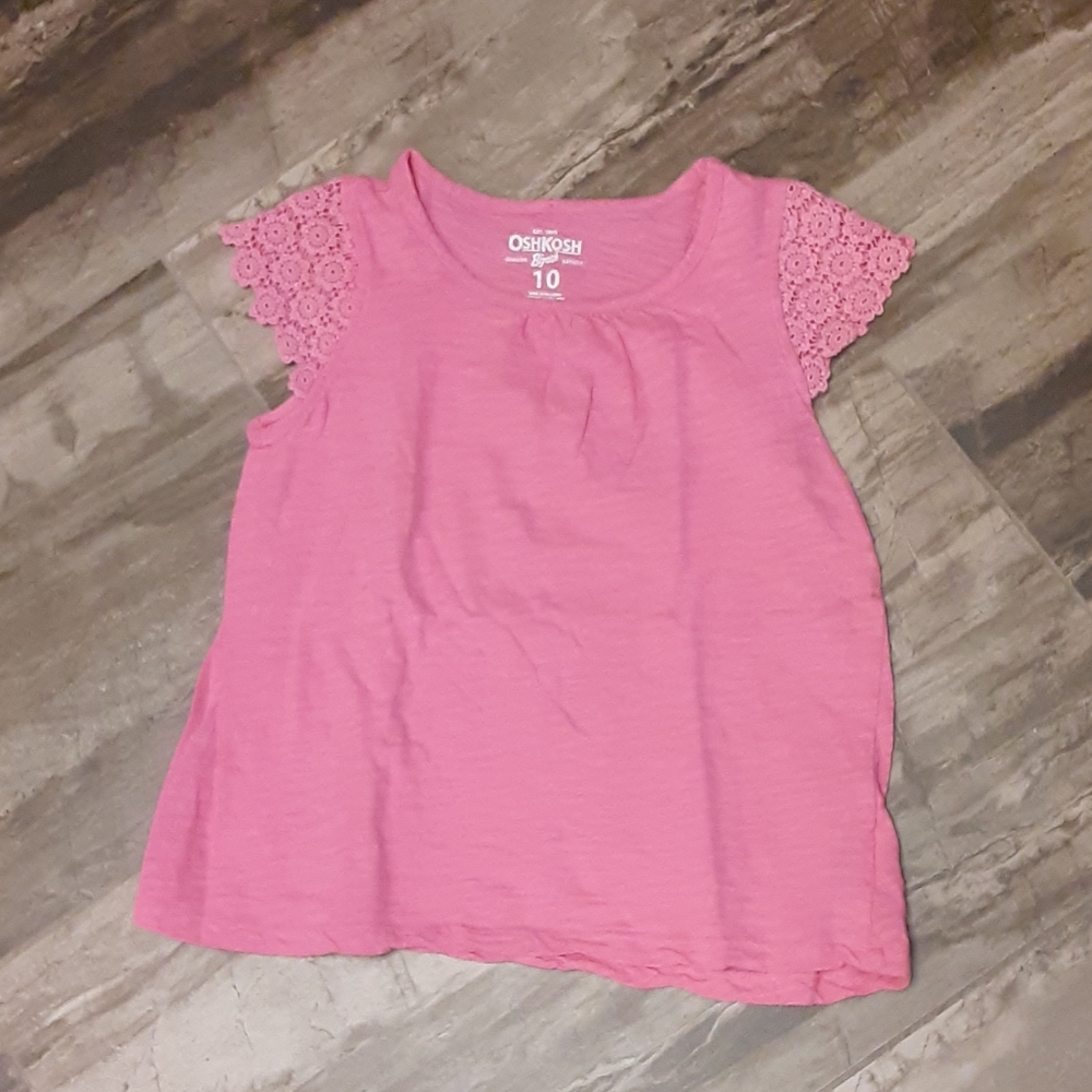OshKosh Girls Size 10 Pink Top with Crochet Cap Sleeves – Great Condition